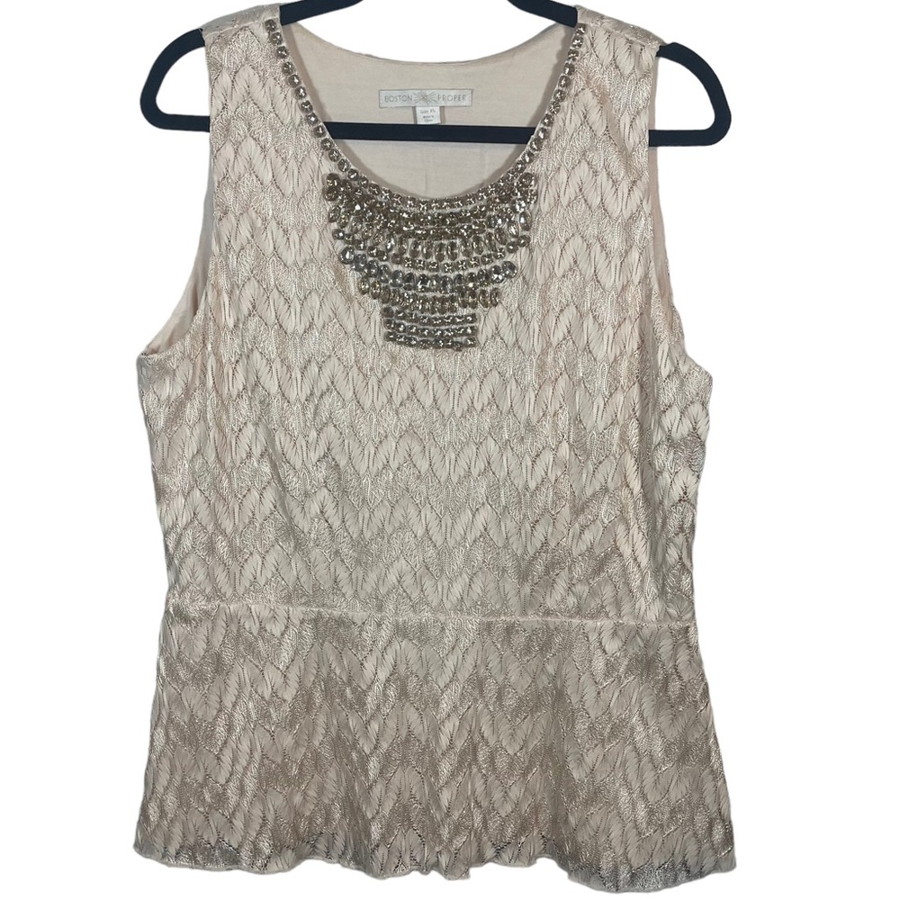 Boston Proper Peplum Top With Bejeweled Neckline Size XL